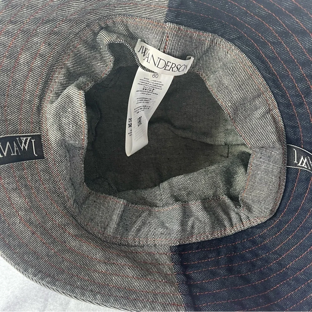 J W ANDERSON sz M/L 60 Denim Asymmetrical Bucket Hat Logo Straps